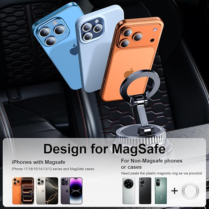 Car Phone Holder for Magsafe [2026 89+LBS Suction & 3700gf Magnetic] 360° Adjustable Cell Phone car Mount, Phone Holders for Your Car Accessories for iPhone 17 16 15 14 13 12 Pro Plus Max Air