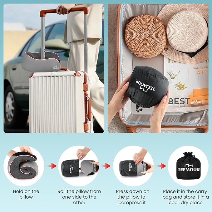 Travel Neck Pillow Airplane- Stocking Stuffers Upgraded 360° Support Travel Pillows for Airplanes, with Eye Mask & Earplugs, Portable Carry Bag for Long Flights, Business Trip|Travel Essentials