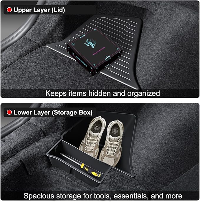 2Pcs Trunk Storage Bins for Juniper TPE Trunk Side Storage Boxes with Lids for Model Y Juniper (2025.03+)
