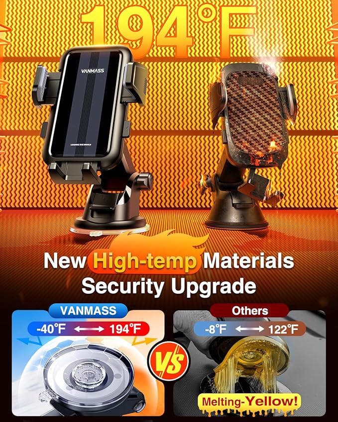 VANMASS 【85+LBS Strongest Suction & Military-Grade Ultimate Car Mount【Patent & Safety Certs】 Cell Phone Holder Truck Stand for GPS Vehicle Dashboard Windshield Vent for iPhone Samsung, Carbon Black