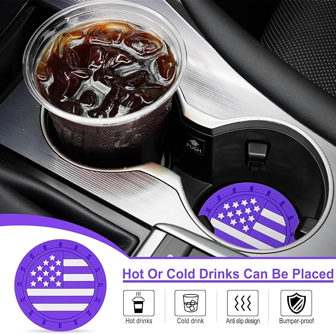 JUSTTOP Car Cup Holder Coaster,American Flag Non-Slip Insert Car Cup Coaster,Car Accessories Interior for Women and Man,4 Pack Purple