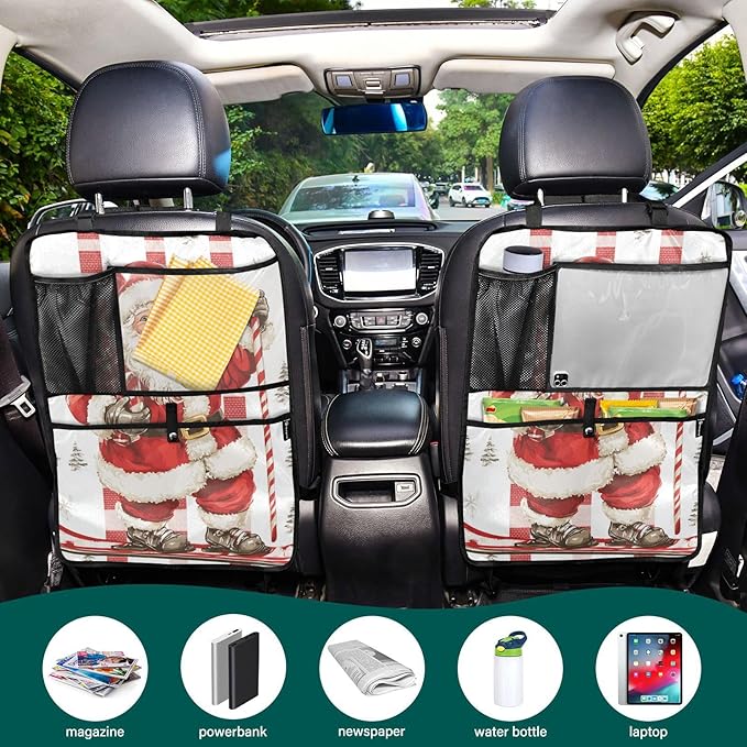 Christmas Santa Claus Candy White 1 Pack Backseat Car Organizer with Storage Pockets Seat Back Organizers for Kids Kick Mats Backseat Protector Automotive