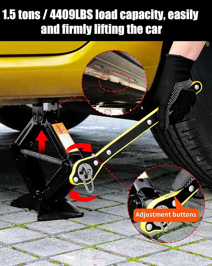 1.5-ton Scissor Jack in Your car's Roadside Emergency kit, Must-Have Spare tire Replacement Stand Tool for Your Vehicle, Telescoping Lug Nut Removal Tool, Ratchet Wrench (QJD1.5T-Set)