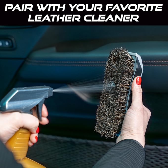 VIKING Leather Cleaner Brush, Horsehair Bristles for Car Interior, Cleaning Brush for Car and Home, Grey, 6.5 x 2.8 x 2 inch