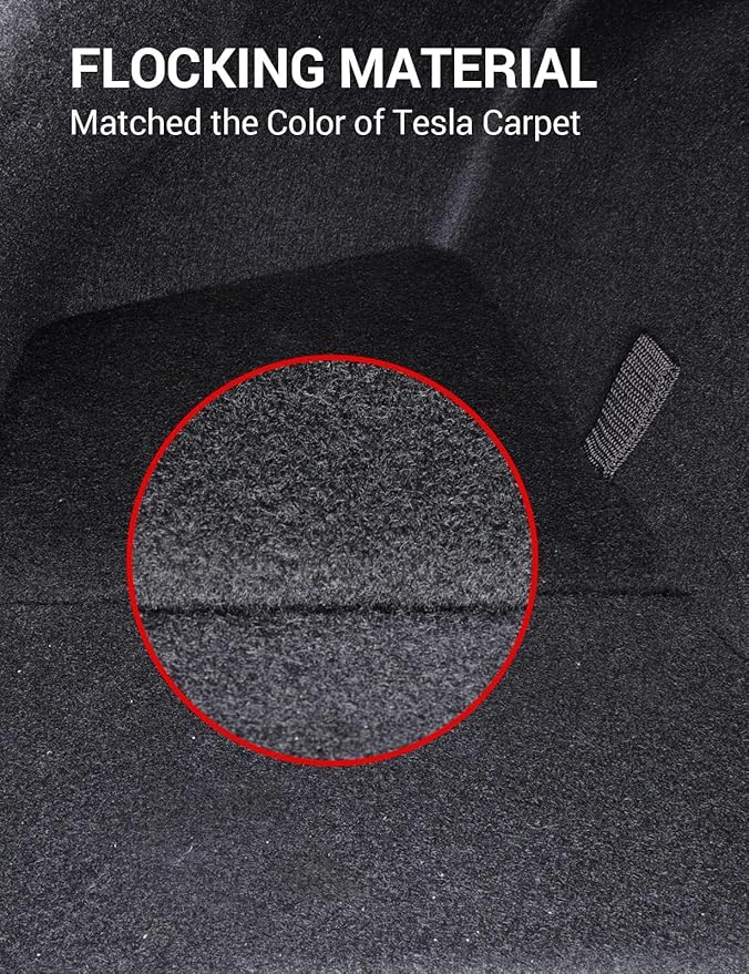 BASENOR 2023 2022 2021 Tesla Model 3 Trunk Storage Bin, Trunk Organizer with Carpeted Lid, Waterproof Rear Trunk Side Storage Box for Model 3 Interior Accessories (Not Fit 2024 2025 Model 3)