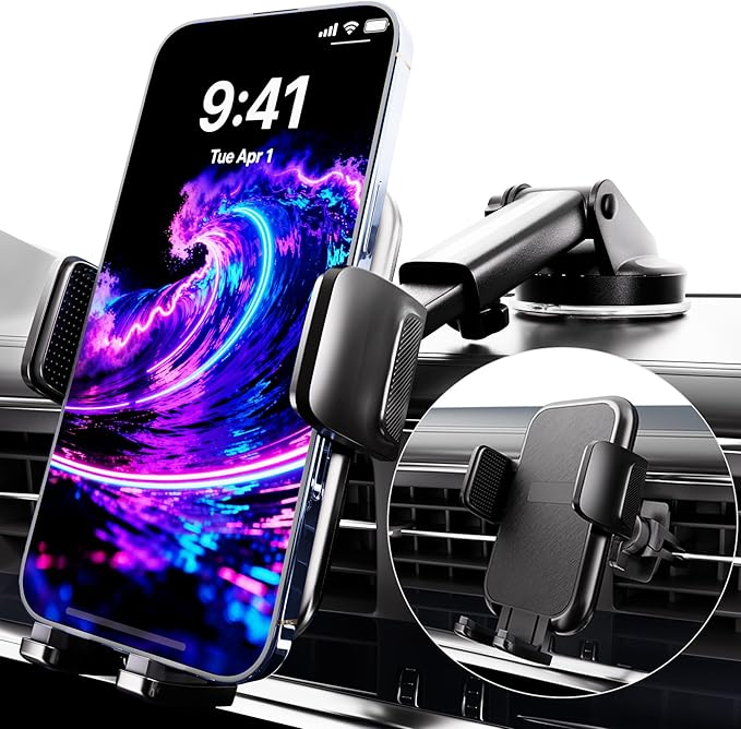 RayLink NO.1 Best Phone Holders for Your Car Ultimate Military-Grade Windshield Dashboard Vent【Upgraded Suction & Clip】 Cell Phone Mount with Patent & Safety Certs for iPhone 17 Pro Max 16 15 Samsung