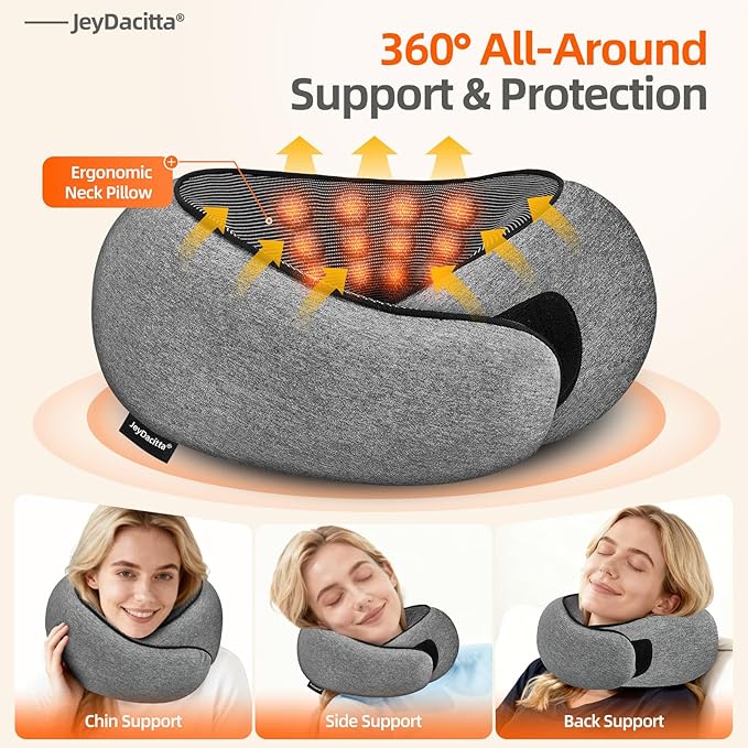 Premium Travel Pillow, Upgraded Memory Foam Neck Pillow, 360° Ergonomic Design Airplane Pillow Travel Pillows for Airplanes, Cars, Offices, Home Use, Ideal for Adults and Kids (Dark Gray)