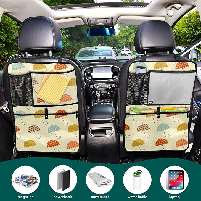 2 Pack Backseat Car Organizer with Storage Pockets Seat Back Organizers for Kids Kick Mats Backseat Protector Automotive Umbrellas Beige