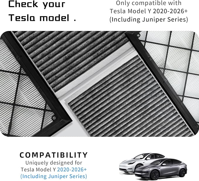 (4 Pack) HEPA Carbon Air Filter Kit Compatible with Tesla Model Y, Carbin Air Conditional Replacement with External Intake Activated Carbon 2020-2024/2025/2026 Juniper Accessories