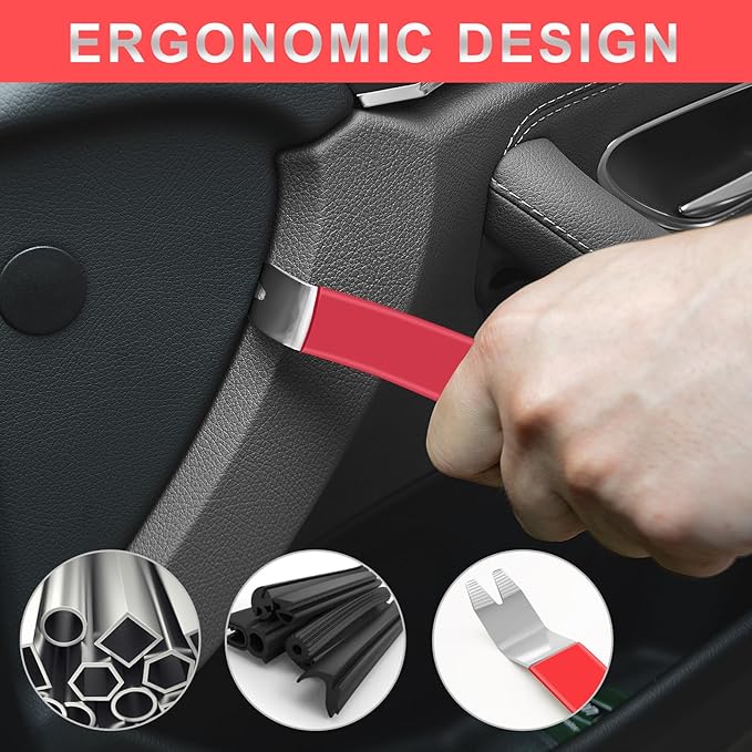 11 PCS AutoTrim Removal Tool Kit, Metal Pry Tool Auto Fastener Remover Pry Bar Set Trim Remover Kits for Vehicle Door Panel, Audio Radio Panel, Dashboard Repair Kit RED