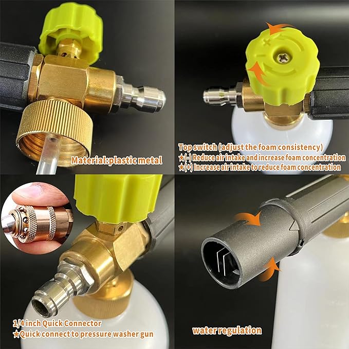 ESP Foam Cannon 1L Car Wash Foam Sprayer with 1/4" Quick Connector, 5 Nozzle Tips for Pressure Washer