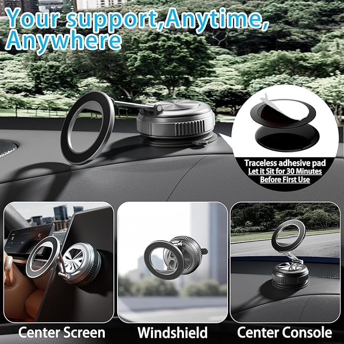 Car Phone Holder for Magsafe, 360° Adjustable Foldable Car Mount [108LBS Strongest Suction & 2800gf Magnetic] Portable for Car/Gym/Mirror Mount/Daily Stand for iPhone and All Smartphones, Black