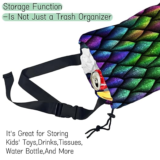 Dragon Scales Car Trash Bag,Hanging Drawstring Car Garbage Bag,Waterproof Canvas Car Back Seat Organizer with Adjustable Buckle,for Vehicles,SUVs,Camping,Road Trips