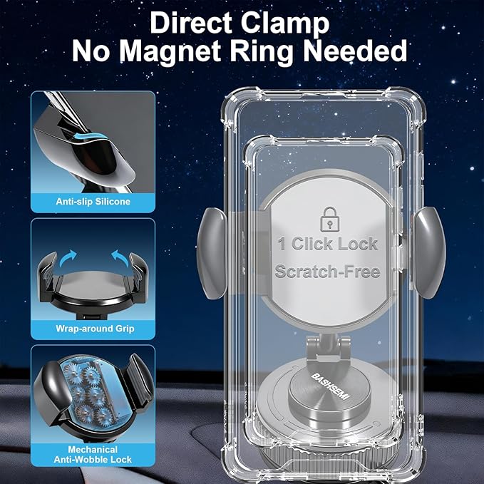Adjustable Dashboard & Windshield Phone Mount – 360° Rotating Car Phone Holder with Strong Suction Cup, Anti-Slip Grip, Universal Fit Compatible with iPhone & Android Smartphones