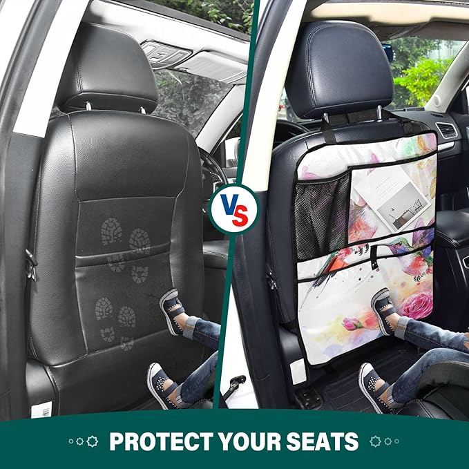 Watercolor Red Hummingbird 1 Pack Backseat Car Organizer with Storage Pockets Seat Back Organizers for Kids Kick Mats Backseat Protector Automotive