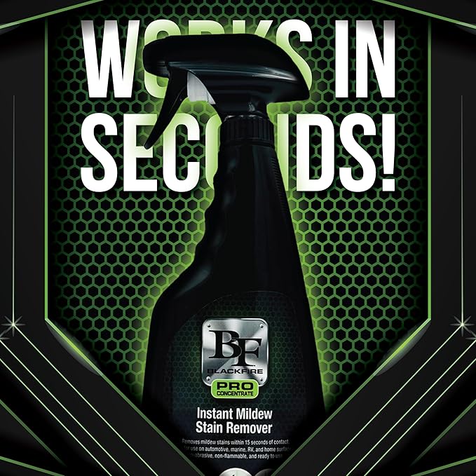 BLACKFIRE Pro Concentrate Instant Mildew Stain Remover Spray | Professional Grade, Rapid Action, No-Scrub Formula, Safe to Use on Multiple Surfaces | Great for Home, Bathroom & Shower Cleaning | 16 oz