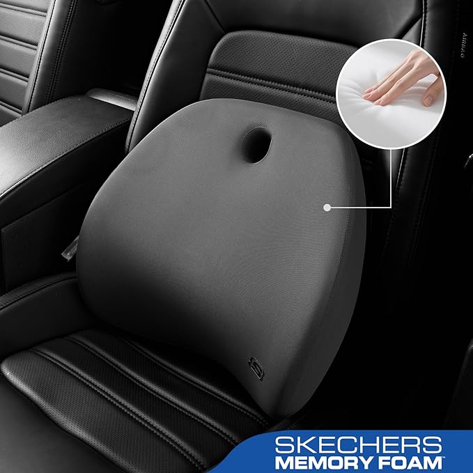 Skechers Lumbar Support Pillow for Office Chair,Memory Foam Lumbar Pillow,Lower Back Pain Relief Lumbar Pillow,Ergonomic Design Back Support Pillow for Office Chair,Car,Home,Travel,Gray