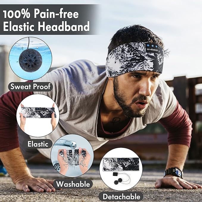 LC-dolida Sleep Headphones Bluetooth 5.4, Headband Earphones Wireless, Sleep Mask for Sleeping, Sports, Gifts, Workout, Jogging, Yoga,Insomnia, Air Travel, Meditation