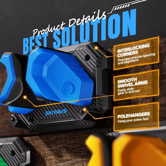 Ski & Snowboard Wall Rack for Garage Wall Fits Any Ski/board, Ski Wall Mount Holders Damage-Free Storage Rack, Garage Organization Space-Saving Winter Gear Organizer, Blue, 1 Pack