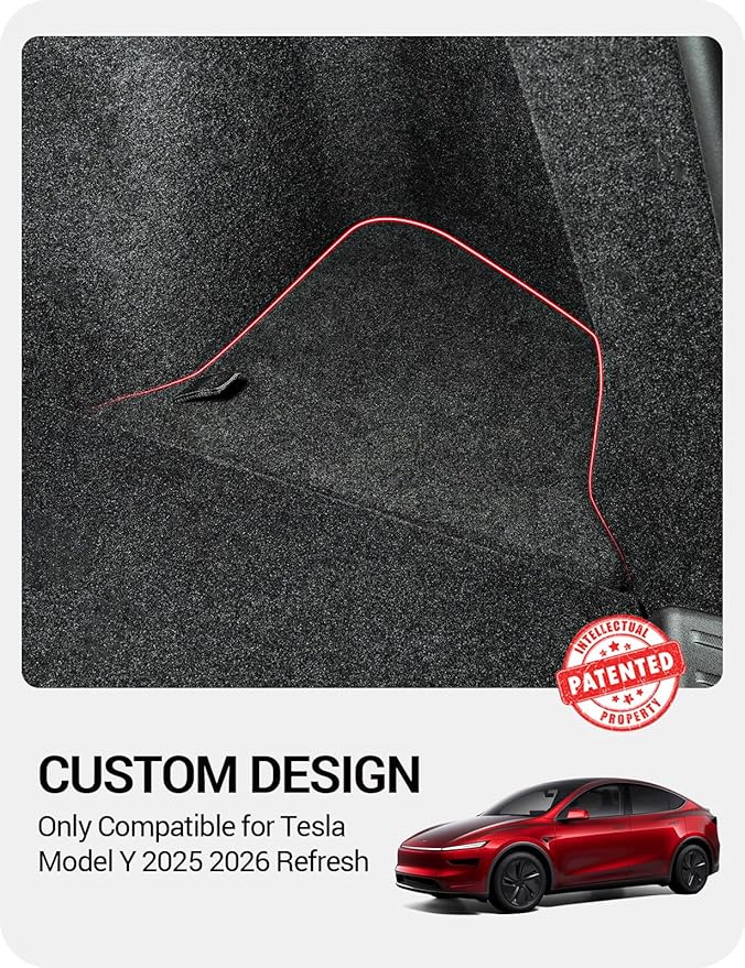 BASENOR 2025 2026 Tesla Model Y Trunk Storage Bins, Trunk Organizer with Carpeted Lid, Rear Trunk Side Storage Box for Model Y Juniper Interior Accessories (Standard/Premium/Performance)