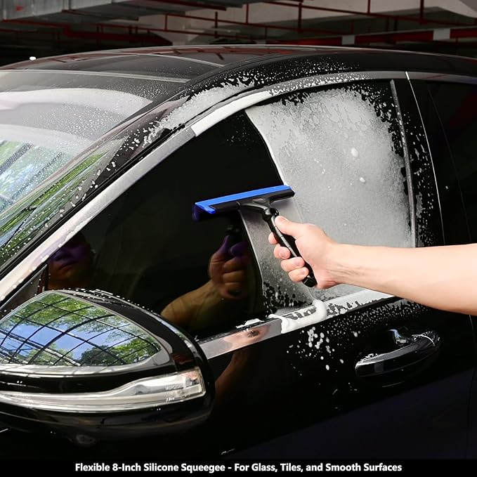 EHDIS 2PCS Flexible 8-Inch Silicone Squeegee Window Tint Tool Auto Water Blade, Shower Squeegee for Car Windshield, Glass, Tiles, and Smooth Surfaces (Blue)
