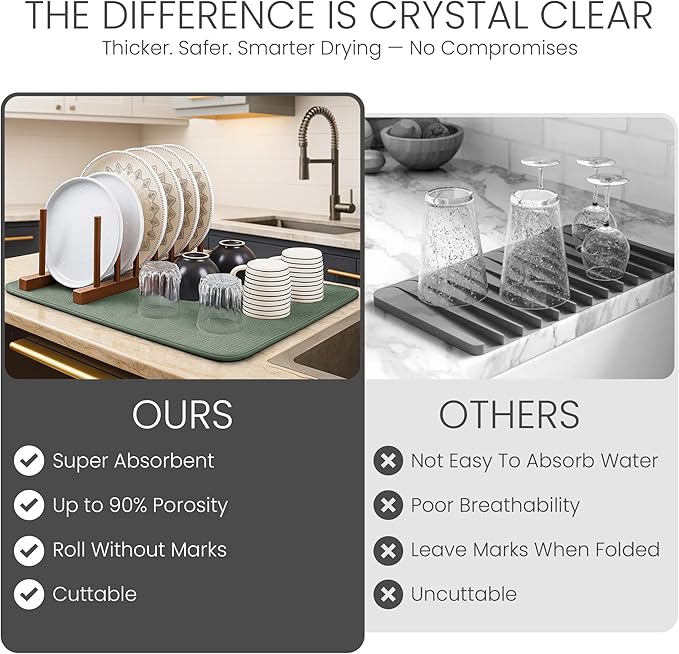 Bellemain XXL Dish Mat Microfiber Dish Drying Mat, Super absorbent (Green, 16" x 18")