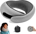 Travel Neck Pillows, Memory Foam Neck Travel Pillow for Airplanes,360° Ergonomic Design, Compact & Portable Support for Airplane, Car Rides, Office - Gray