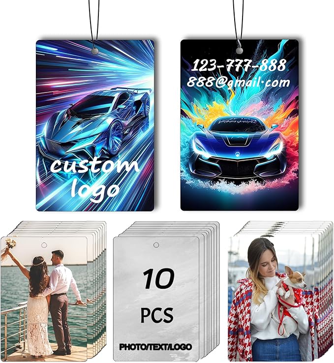 10/50/100Pcs Custom Logo Bulk Car Air Fresheners, Wholesale Custom Double-Sided Car Air Fresheners with Photo Text Logo, Suitable for Truck and Car Drivers, as Well as Business Logos (10 Rectangle)