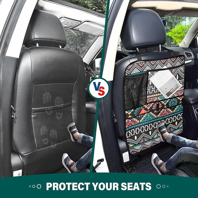 1 Pack Backseat Car Organizer with Storage Pockets Seat Back Organizers for Kids Kick Mats Backseat Protector Automotive Ethnic Style