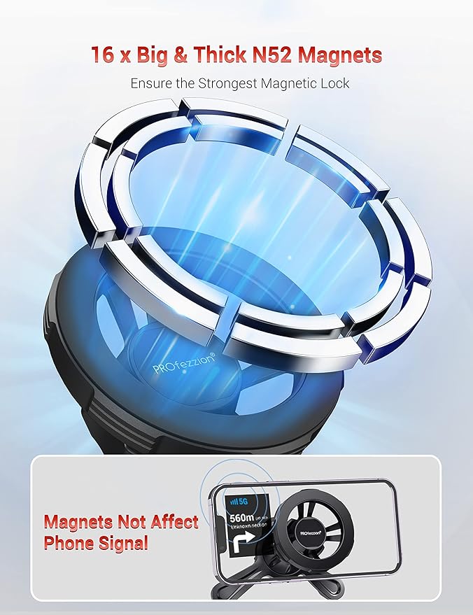 PROfezzion for Metal MagSafe Car Mount, Deluxe Magnetic Phone Holder for Your Car Air Vent or Dashboard Compatible with iPhone 17 16 15 14 13 12 Pro Max Plus Air & All Cell Phones, Ultra Stable Design