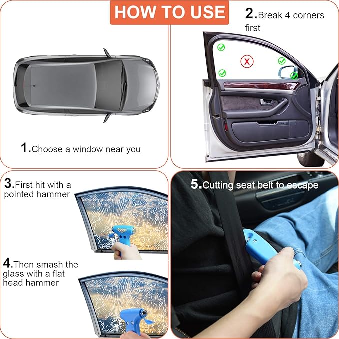 THINKWORK Car Safety Hammer for Teen Boy and Men's Gifts, Blue Three-in-One Emergency Escape Tool with Window Breaker and Seat Belt Cutter, Safety Emergency Car Escape Tool for Family and Children