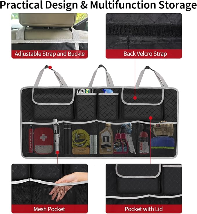 Car Trunk Organizer and Storage, Large Capacity Backseat Hanging Storage Accessories, Backseat Car Organizer for SUV/MPV/Truck (Gray)