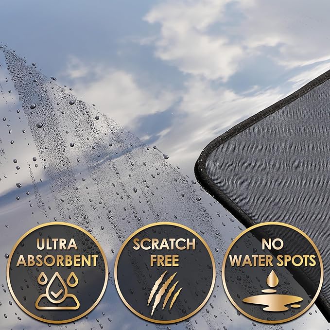 Car Drying Towel, Double-Sided Microfiber Towels for Cars, Ultra Absorbent Washing Cloth, Lint Free, Streak-Free, Reusable | 23.6x23.6 | Car Cleaning Supplies | Car Accessories | Black - Japan Import