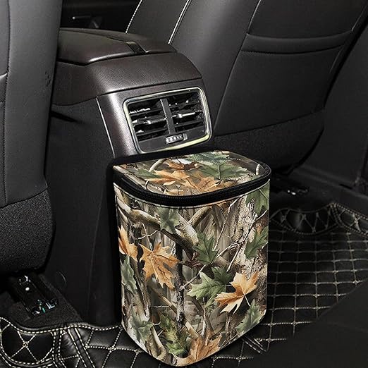 Camouflage Hunting Forest Car Trash Can with Adjustable Straps Car Trash Bin Auto Garbage Can Multipurpose Storage Box for Vehicle Travel Camping Picnicing
