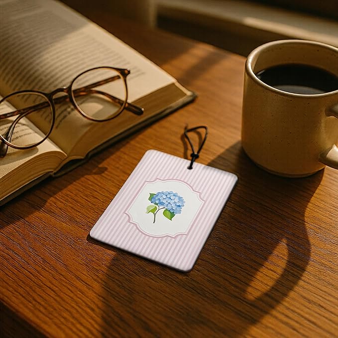 Rustic Blue Hydrangeas Floral Car Air Freshener 4 Pcs, Retro Cottagecore Flower Pink Striped Air Freshener Hanging for Cars Books Closet Drawer Bathroom, Preppy Girly Car Accessories for Women