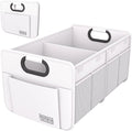 Homeve Car Trunk Organizer, Reinforced Handles, Collapsible Multi-Compartment Car Organizer, Foldable & Waterproof, 600D Oxford Polyester (White, 2 Compart-Small)
