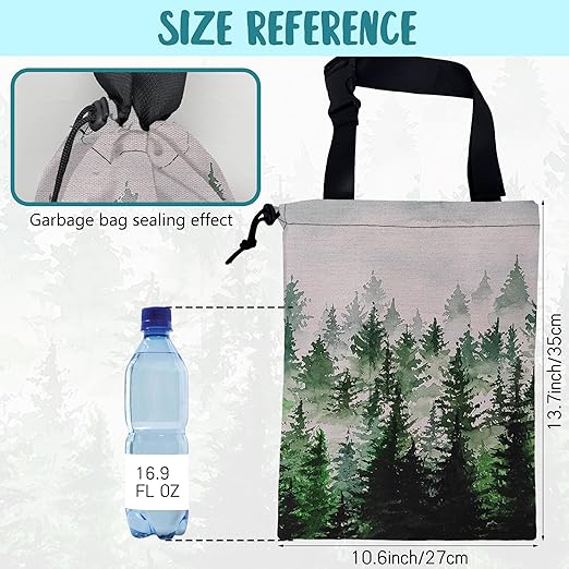 Car Trash Bag Foggy Forest Hanging Drawstring Car Organizer and Storage Bag with Adjustable Buckle Canvas Garbage Bin for Back Seat or Hanging Headrest Car Decor Road Trip Essentials