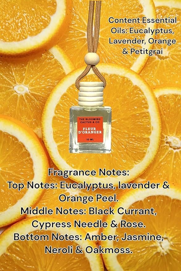 Automobile Diffuser, Long Lasting Car Air Freshener 2 Pack, Hanging Fresh Aroma Diffuser, Natural Essential Oil Fragrance for Removing Odors, Auto Interior Decor, Made in USA| FLEUR D'ORANGER - 10 ML