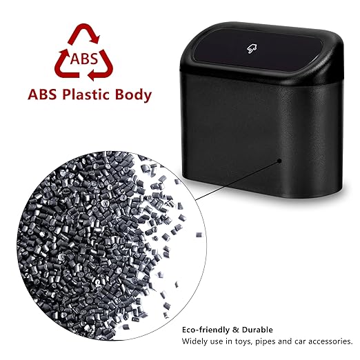Ginsco Mini Car Trash Can with Lid, Small Car Garbage Can, Cute Leakproof ABS Car Trash Bin, Car Accessories for Interior, Garbage Bin for Car, Home, Office with 60pcs Trash Bags Black
