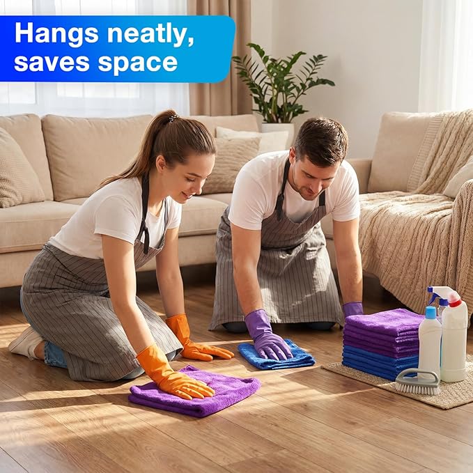 Nuenen 60 Pcs Microfiber Cleaning Cloths for Cars 16 x 16 Inch Ultra Absorbent Car Towels Drying Reusable Cleaning Supplies House Kitchen Window Microfiber Towel (Purple,Blue)