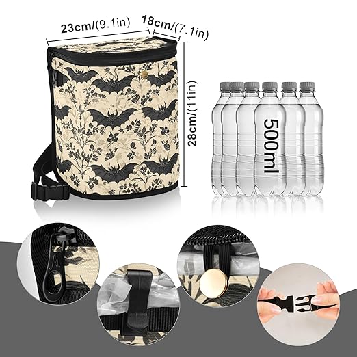 MNSRUU Car Trash Can with Lid, Bats and Flowers Vintage Car Trash Bag Hanging Organizers and Storage for Front Back Seat, Leak-Proof Trash Bin