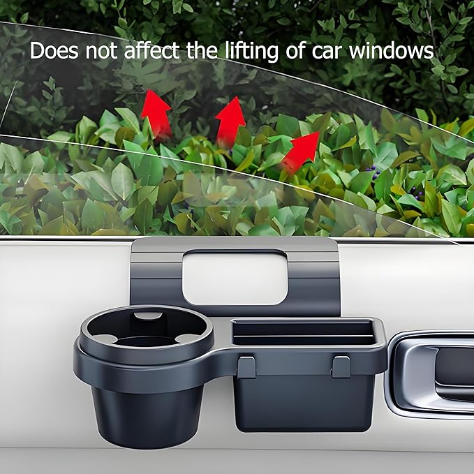 GDQ 4-in-1 Car Window Organizer - Clip-On Cup Holder & Phone Mount with Hooks | No Drill Universal Fit for SUV/Truck/Sedan | Insert Installatio（1 Pack）