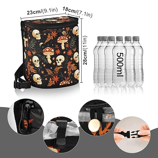 MNSRUU Car Trash Can with Lid, Mushrooms Skull Car Trash Bag Hanging Organizers and Storage for Front Back Seat, Leak-Proof Trash Bin