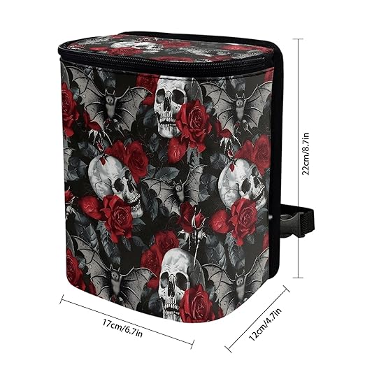 Gothic Skull Car Trash Bags for Back Seat Rose Auto Hanging Trash Can with Lid Car Trash Bag Storage Organizer Universal Automobile Interior Accessories