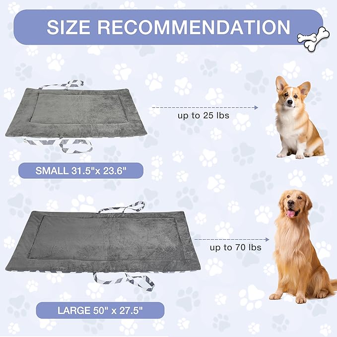 Catalonia Classic Waterproof Dog Mat, Portable Reversible Pet Travel Mat, Pet Cushion Pad with Handle for Small Medium Dogs Cats, Indoor or Outdoor, 127 x 70 cm, Gray Wavy