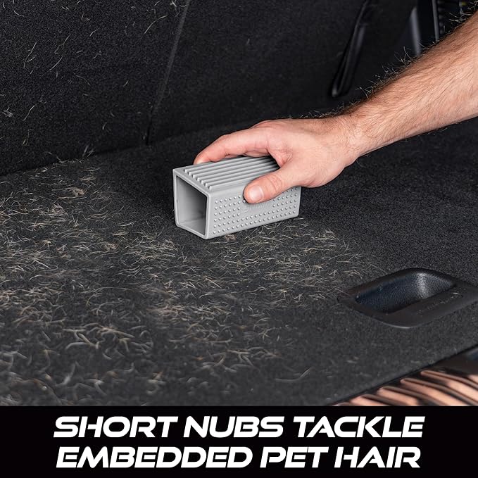 VIKING Pet Hair Remover for Car Detailing Kit, Reusable Dog and Cat Hair Remover, Silicone Brush for Carpet, Home, and Automotive Use, Grey, 4.8 x 2.5 x 3 Inch