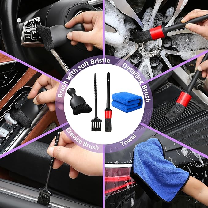 10pcs Windshield Cleaning Tool Inside Car Window Cleaner Wash Kit with 4 Reusable Microfiber Pads 1 Spray Bottle and Extendable Handle Interior Auto Glass Wiper Kit, Purple