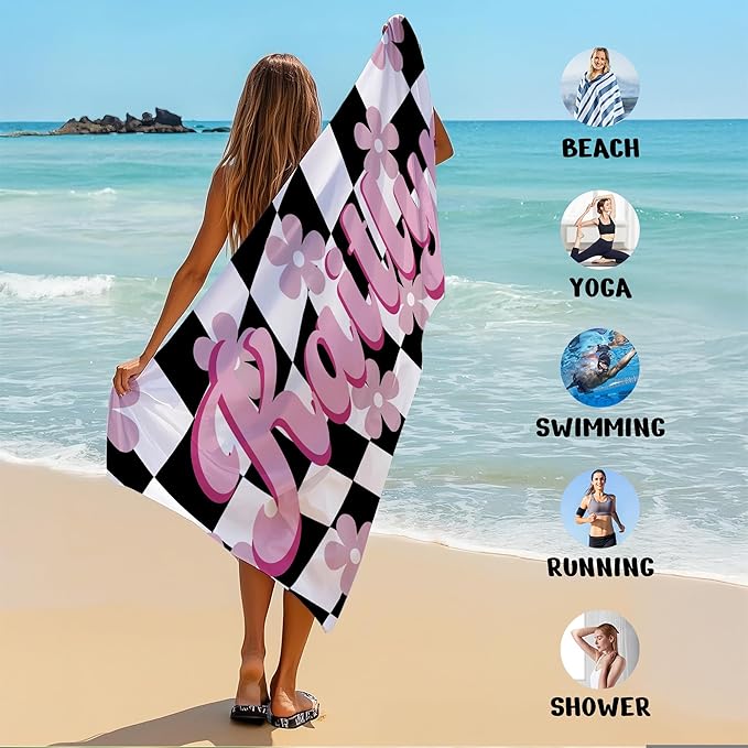 JML Personalized Beach Towel with Name, Custom Flower Beach Towel, Customized Microfiber Pool Towel, Quick Dry & Absorbent Swim Towel for Adult,Mother's Day, Birthday, Summer Holiday,Vacation