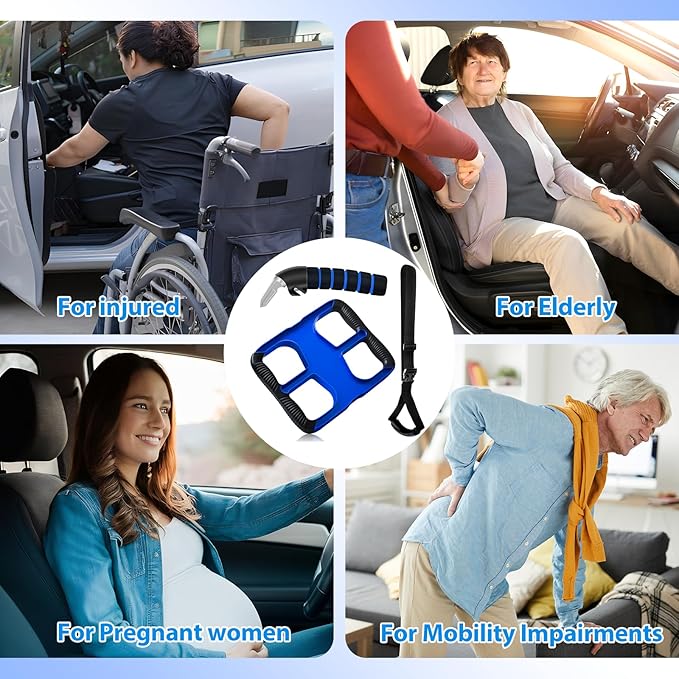 3pc Elderly Mobility Independence Assist Kit: Portable Lift Standing Aid, Car Door Assist Handle for Elderly & Adjustable Handrail Strap for Seniors, Disabled, Handicap & Pregnant to Convenient Travel