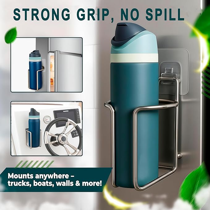 Skywin Large Cup, Water Bottle & Tumbler Holder Organizer (Adhesive Mount) – Heavy-Duty Stainless Steel Drink Holder for Boats, Trucks, Cars, RVs & Yachts, Fits Large Tumblers, Bottles & Cans